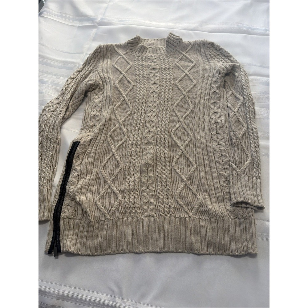 Banana Republic Womens Cable Knit Sweater Oatmeal Beige Side Zip Pullover Small